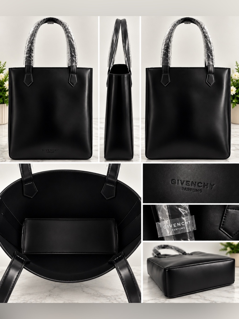 Givenchy Perfums Black Leather Square Tote Bag NWOT